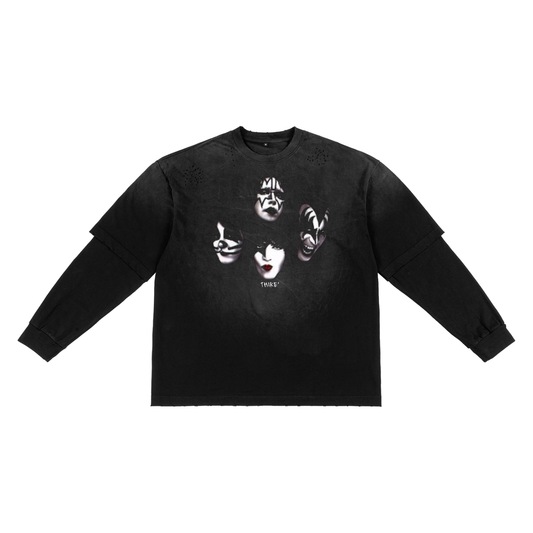 Thire' F.S.E.F Sunfade Hand-Frayed Faux Two-Piece T-Shirt